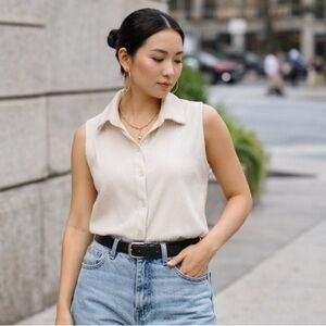 a new day Cream Ribbed Collard Top